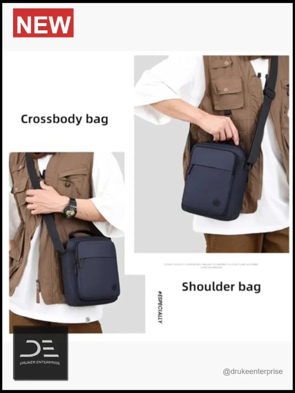 Anti-Theft Messenger Bag with Multiple Pockets, Nylon Crossbody